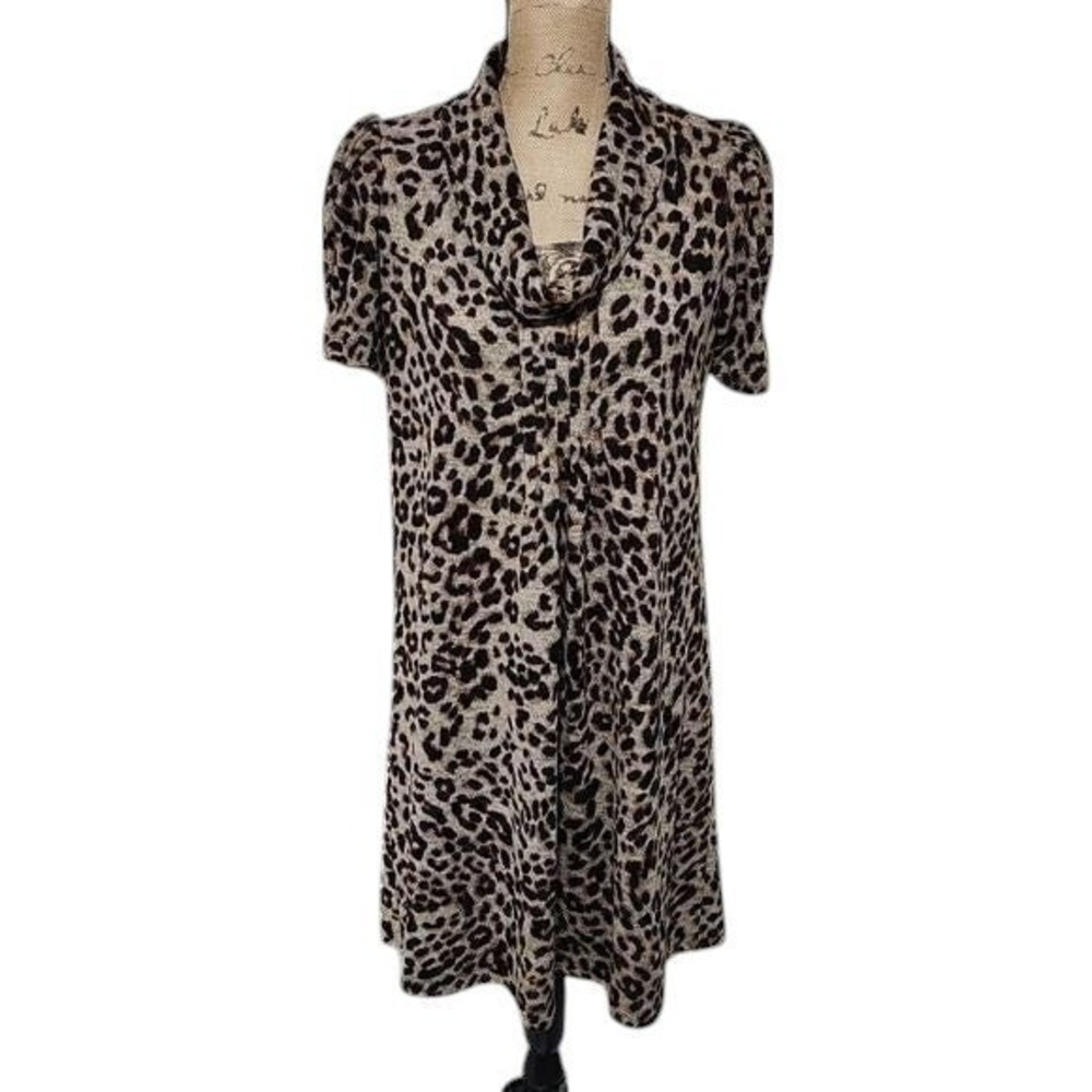 Eliza J. Leopard Print Dress Cowl Neck‎ Short Sleeve Casual Animal Print Dress S
